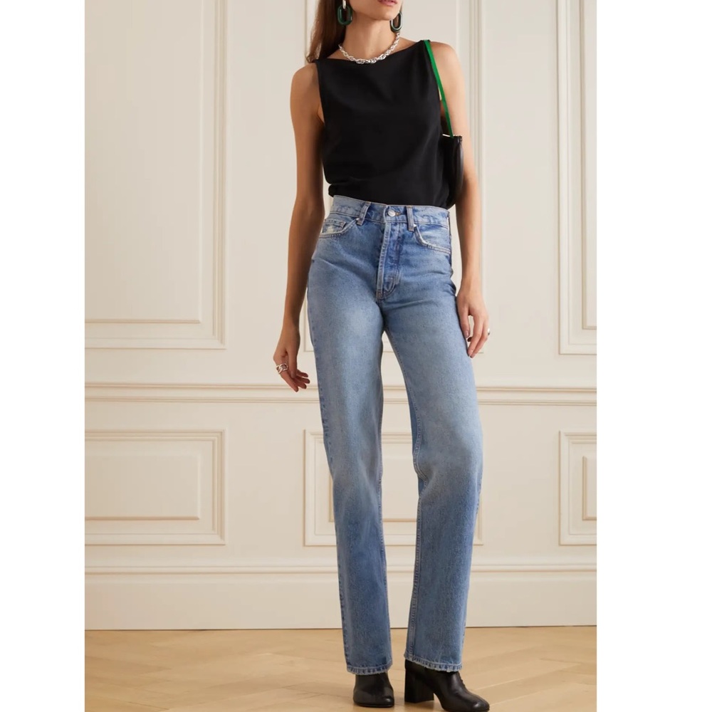 ANINE BING Kat High-Rise Straight Leg Jeans Light Blue New